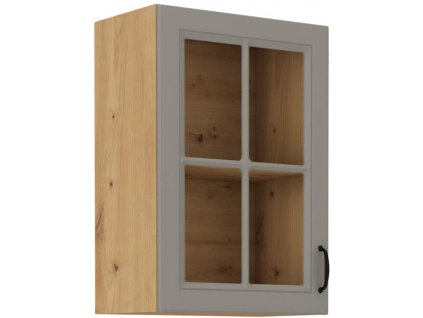 Horní skříňka prosklená STELLA 17 (40 / 72 cm) claygrey / dub artisan