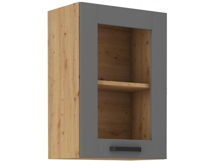Horní skříňka prosklená LUNY 17 (40 / 72 cm) dustgrey / dub artisan