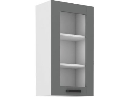 Horní skříňka prosklená LUNY 44 (40 / 90 cm) dustgrey / bílá