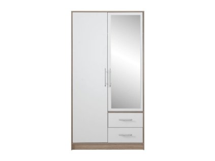 Šatní skříň SIMONA 3 se zrcadlem dub sonoma / bílý lux - 100 / 190 / 56 cm