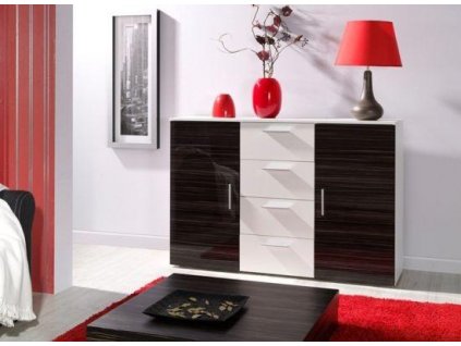 Komoda Lora III - bílá / zebrano lesk