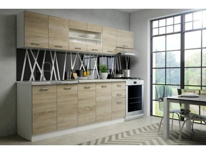 Kuchyňská linka Perla 260 cm -dub sonoma/bílá