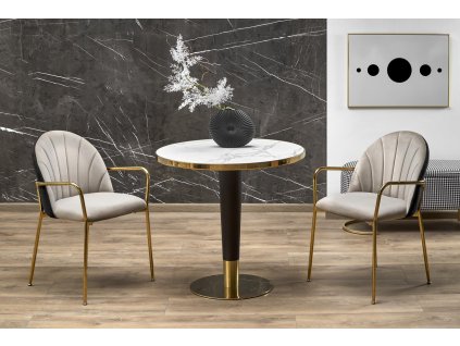 Jídelní kulatý stůl MORATA - bílý mramor / černá / zlatá