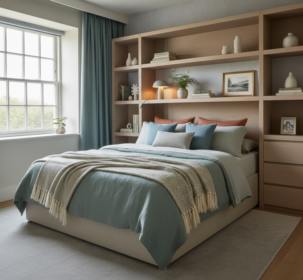 Postel s policemi v čele