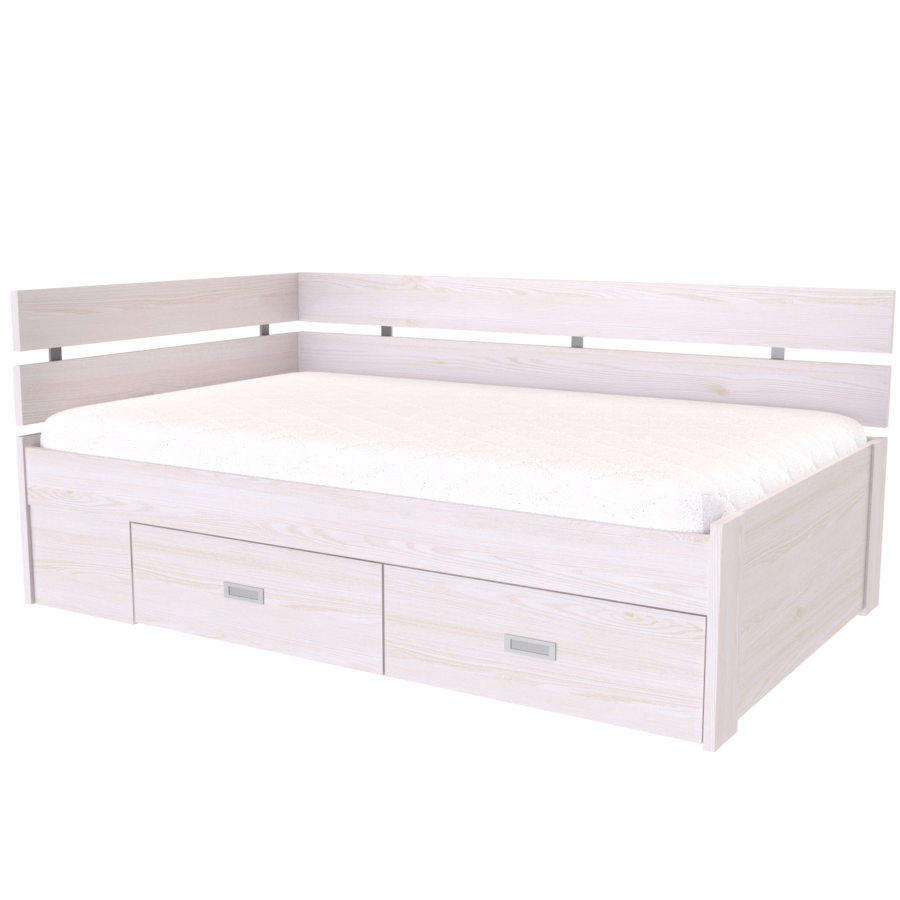 NÁBYTEK MIKULÍK s.r.o. AMÉLIE - postel s úložným prostorem rohová 140x200cm / 120x200cm Dekor: modřín latté, Šířka pro matraci: 140cm, Úchytka: STANDARD