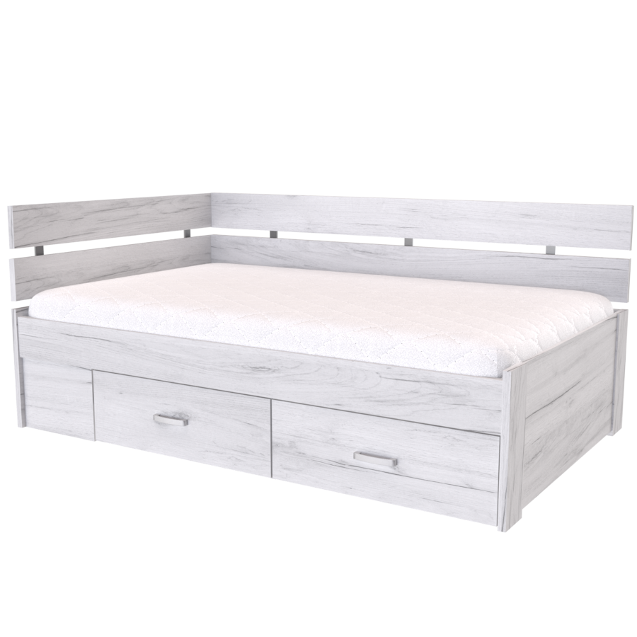 NÁBYTEK MIKULÍK s.r.o. AMÉLIE - postel s úložným prostorem rohová 140x200cm / 120x200cm Dekor: dub bělený, Šířka pro matraci: 140cm, Úchytka: JONY