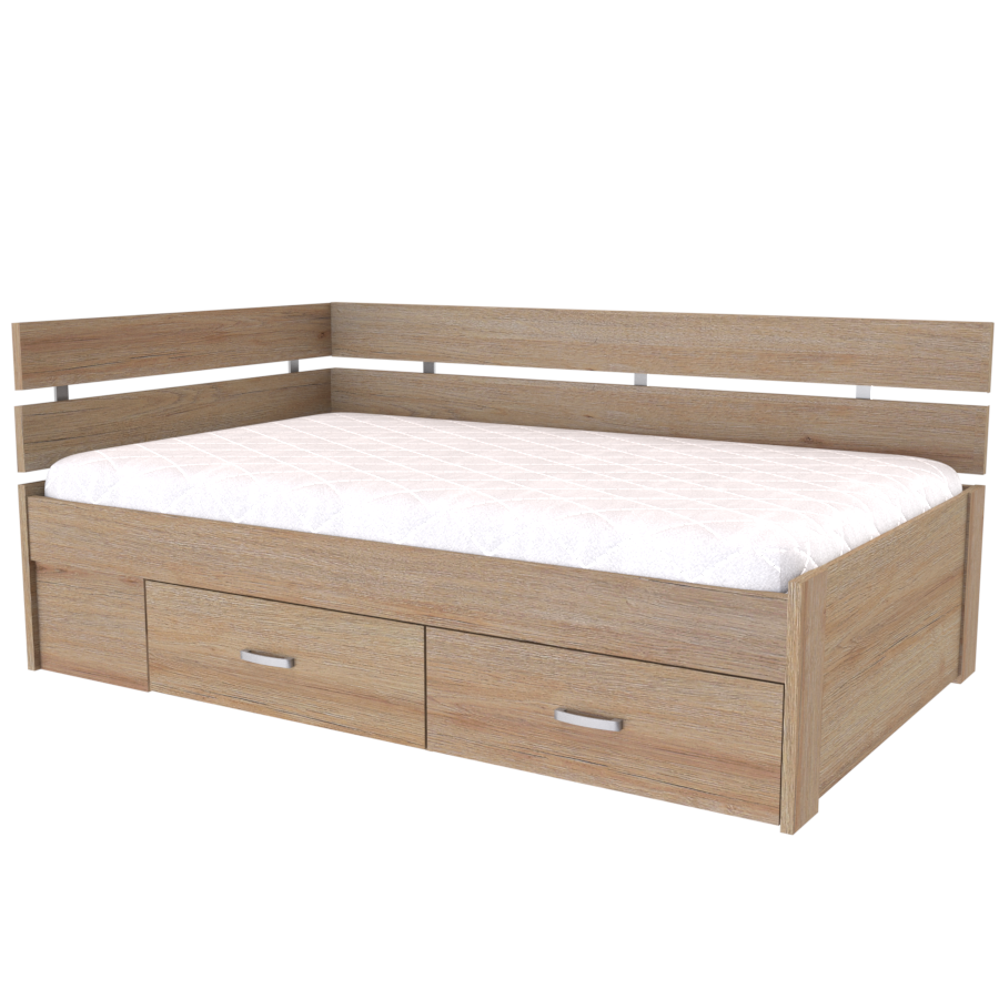 NÁBYTEK MIKULÍK s.r.o. AMÉLIE - postel s úložným prostorem rohová 140x200cm / 120x200cm Dekor: dub grande, Šířka pro matraci: 140cm, Úchytka: JONY