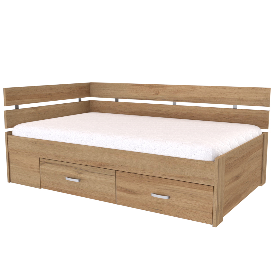 NÁBYTEK MIKULÍK s.r.o. AMÉLIE - postel s úložným prostorem rohová 140x200cm / 120x200cm Dekor: dub harmony, Šířka pro matraci: 140cm, Úchytka: JONY