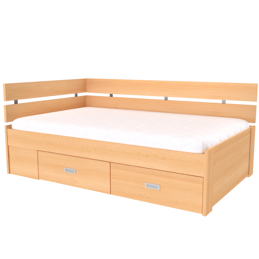 NÁBYTEK MIKULÍK s.r.o. AMÉLIE - postel s úložným prostorem rohová 140x200cm / 120x200cm Dekor: buk, Šířka pro matraci: 140cm, Úchytka: STANDARD