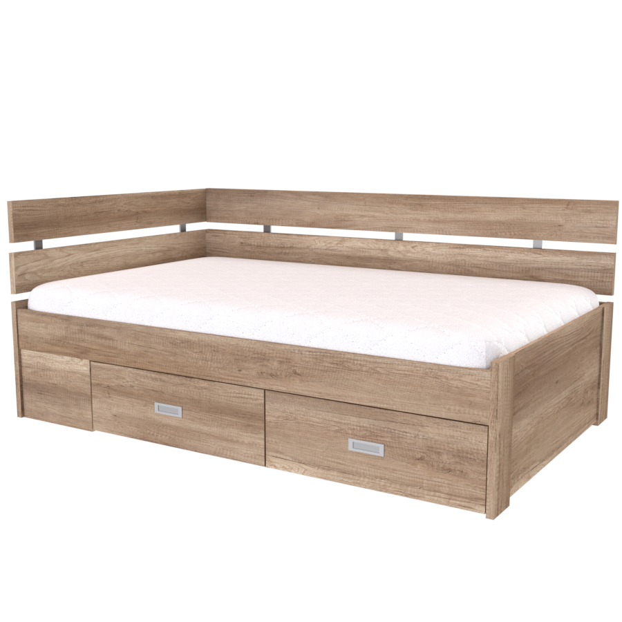 NÁBYTEK MIKULÍK s.r.o. AMÉLIE - postel s úložným prostorem rohová 140x200cm / 120x200cm Dekor: dub kansas, Šířka pro matraci: 140cm, Úchytka: STANDARD