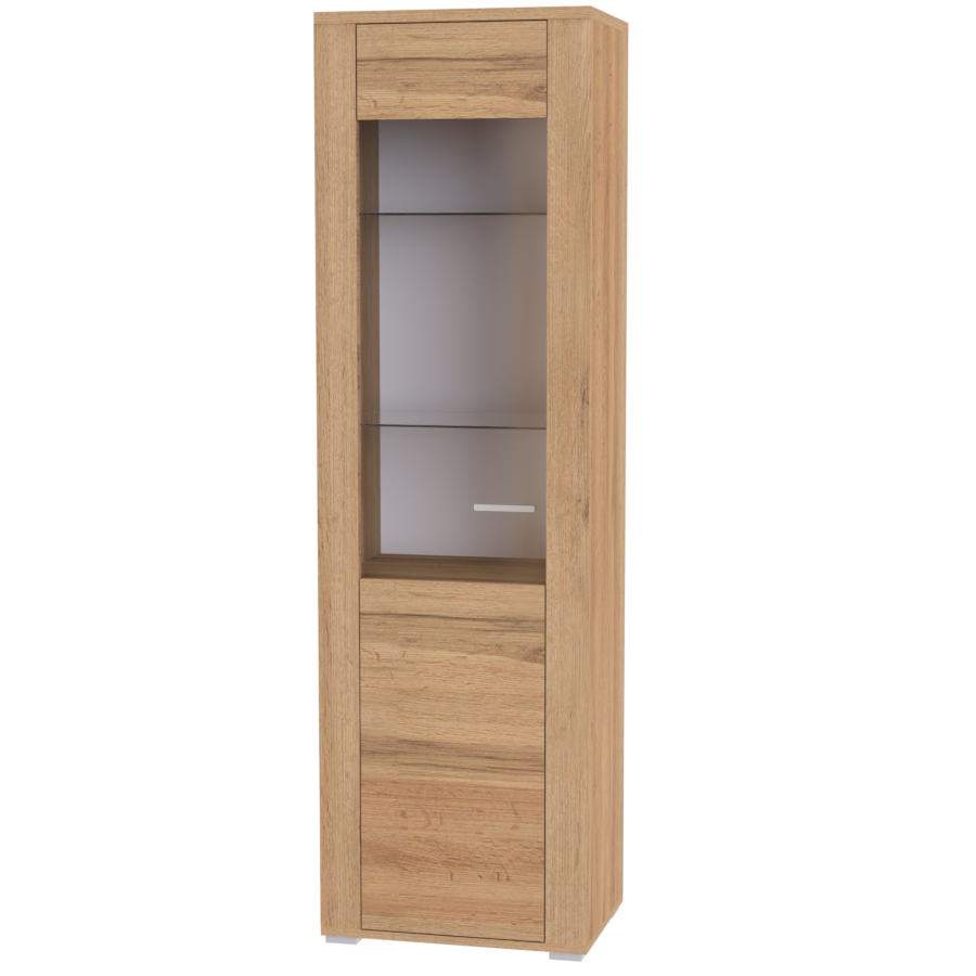 NÁBYTEK MIKULÍK s.r.o. ADEL 1 - úzká prosklená skříň, 59x42.5x200cm Dekor: dub harmony