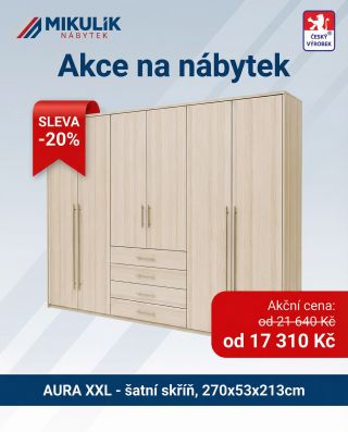 Hledáte skříň, do které se opravdu vejde všechno? Právě teď je naše prostorná šatní skříň AURA XXL v jarní akci se slevou...