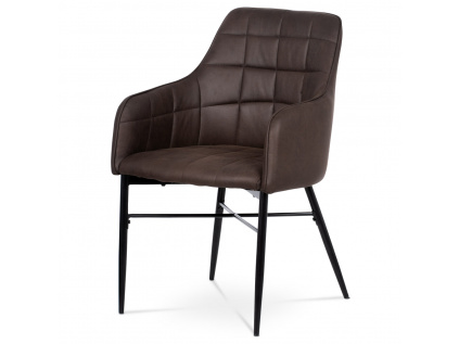 Jídelní židle, potah hnědá látka v dekoru vintage kůže, kovová čtyřnohá podnož, - AC-9990 BR3