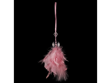 Andělíček z peří, závěsný,  barva růžová, 6 ks v polybagu Cena za 1 ks - AK6101-PINK