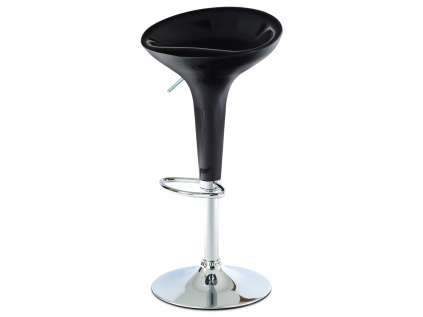 Barová židle, černý plast, chromová podnož, výškově nastavitelná - AUB-9002 BK