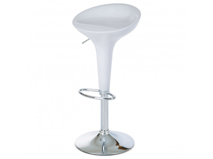 Barová židle, bílý plast, chromová podnož, výškově nastavitelná - AUB-9002 WT