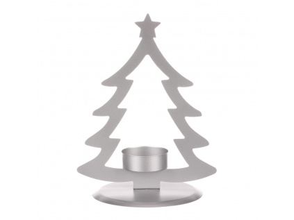 Svícen kovový ve tvaru stromku, na čajovou svíčku, matná stříbrná CP151094-STRIBRNA