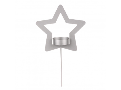 Svícen kovový ve tvaru hvězdy - zápich, na čajovou svíčku, matná stříbrná CP151098-STRIBRNA