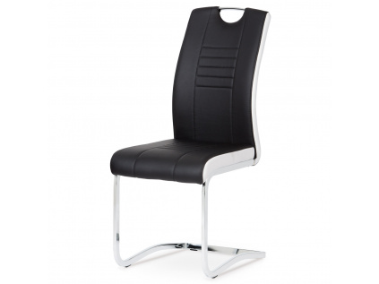 Jídelní židle chrom / koženka černá s bílými boky - DCL-406 BK