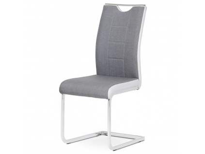 Jídelní židle chrom / šedá látka + bílá koženka - DCL-410 GREY2