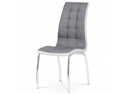 Jídelní židle, potah šedá látka a bílá ekokůže, kovová podnož, chrom - DCL-420 GREY2
