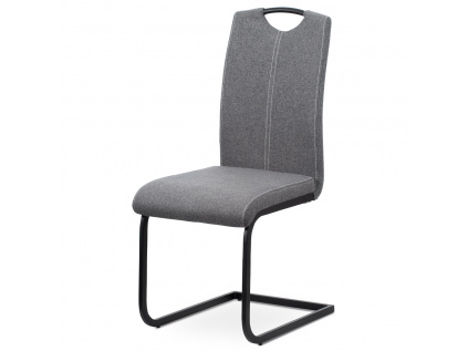 Jídelní židle, potah šedá látka, bílé prošití, kovová podnož, černý matný lak - DCL-612 GREY2