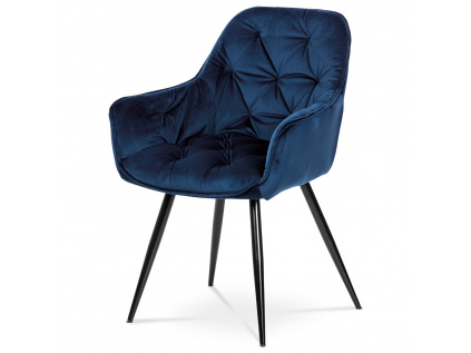 Jídelní židle, potah modrá sametová látka, kovová 4nohá podnož, černý lak - DCH-421 BLUE4