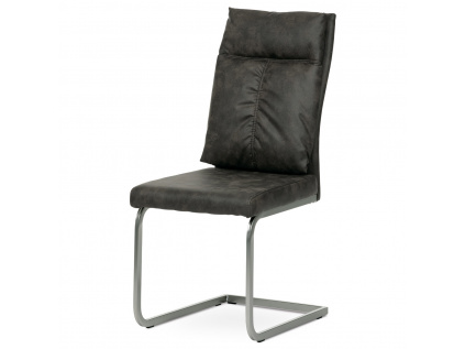 Jídelní židle, šedá látka v dekoru vintage kůže, kovová podnož, broušený nikl - DCH-459 GREY3