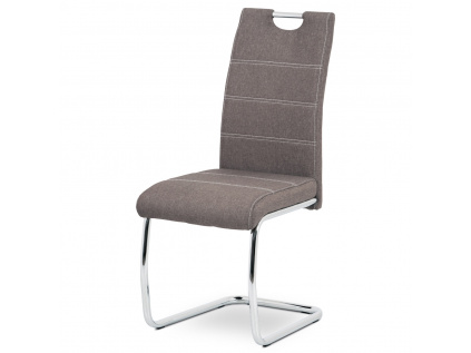 Jídelní židle, potah coffee látka, bílé prošití, kovová chromovaná pohupová podn - HC-482 COF2