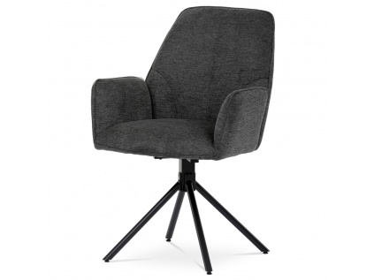 Jídelní židle v šedé látce s područkami, otočná s vratným mechanismem - funkce reset, kovové podnoží v černé barvě - HC-522 GREY2