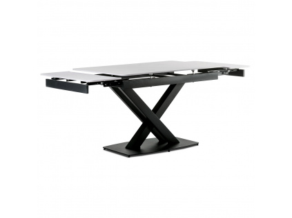 Jídelní stůl 120+30+30x80 cm, keramická deska bílý mramor, kov, černý matný lak - HT-450M BK
