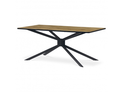 Jídelní stůl, 180x90x75 cm, MDF deska, 3D dekor divoký dub,  kovovová hvězdicová podnož, černý mat - HT-885 OAK