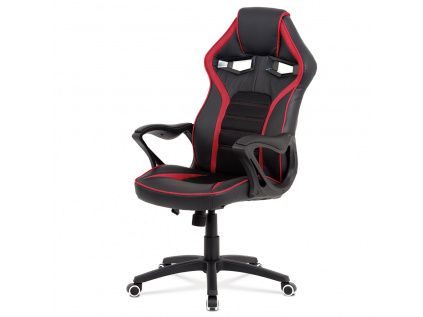 Kancelářská židle, potah černá ekokůže, černá a červená látka MESH, černý plasto - KA-G406 RED
