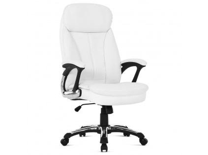 Kancelářská židle, bílá koženka, plast ve stříbrné, kolečka pro tvrdé podlahy - KA-Y287 WT