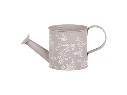 Obal kovový - konev, v šedivé barvě s bílými růžemi KK054-GREY