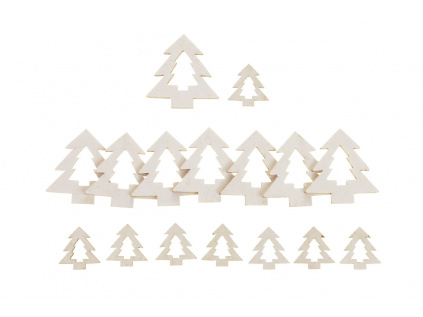 Stromeček, vánoční dekorace, barva bílá s glitry, mix 16 kusů v sáčku, cena za - KLA543