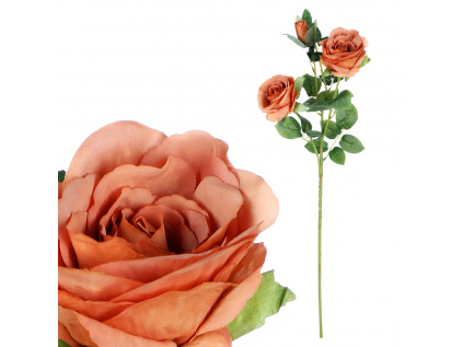 Růže, dva květy s poupětem, barva meruňková Květina umělá KN5115-APPR