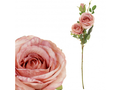 Růže, dva květy s poupětem, barva růžová tmavá. Květina umělá KN5115-PINK-DK