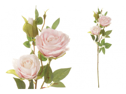 Růže, dva květy s poupětem, barva smetanovo-růžová. Květina umělá KN5115-PINK-LH