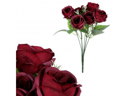 Růže v pugetu, 7 hlav, bordó barva KN7001 BOR