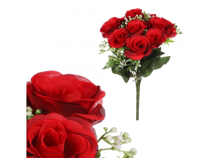Růže, puget, barva červená. Květina umělá KU4138