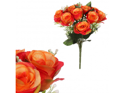 Růže, puget, barva červeno-oranžová. Květina umělá KU4139