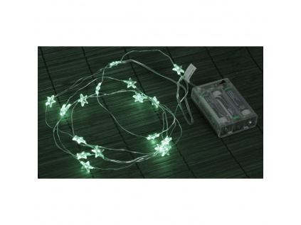 Řetěz s LED světýlky na baterie s časovačem, hvězdičky, studená bílá barva. 2m/20led LED2022 WT
