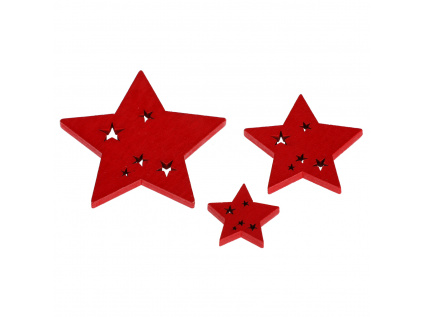 Hvězda dřevěná v červené barvě. Cena za 1 sáček(18ks) OC3785 RED