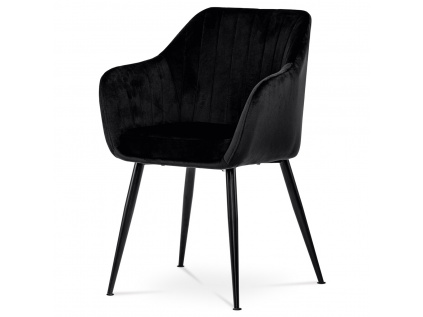 Jídelní židle, potah černá matná sametová látka, kovové nohy, černý matný lak - PIKA BK4