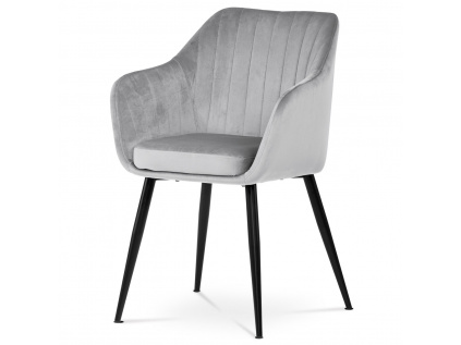 Jídelní židle, potah stříbrná matná sametová látka, kovové nohy, černý matný lak - PIKA SIL4