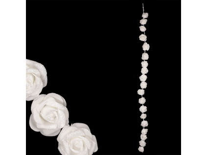 Girlanda z pěnových růžiček, barva bílá , umělá dekorace - PRZ2841