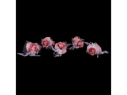 Girlanda z 5svazků růžiček po 3 květech  na stuze, barva lila , umělá dekorace - PRZ2902