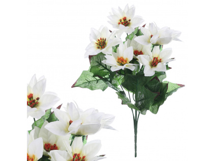 Puget vánočních růží,poinsécek bílých (7 hlav). Květina umělá UK-0031