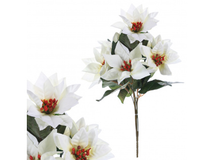 Puget  vánočních růží,poinsécek bílých (7hlav). Květina umělá UK-0033
